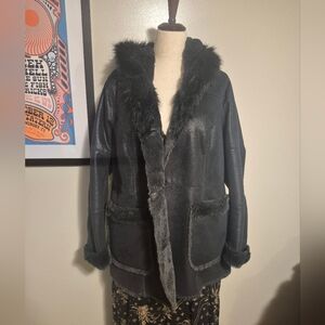 Dennis Basso Black Penny Lane Teddy Jacket with Faux Fur XL 1X Vegan